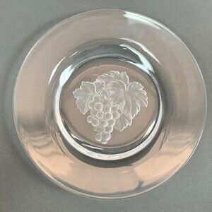 Frosted Etched Grapes Clear Glass Salad Plate